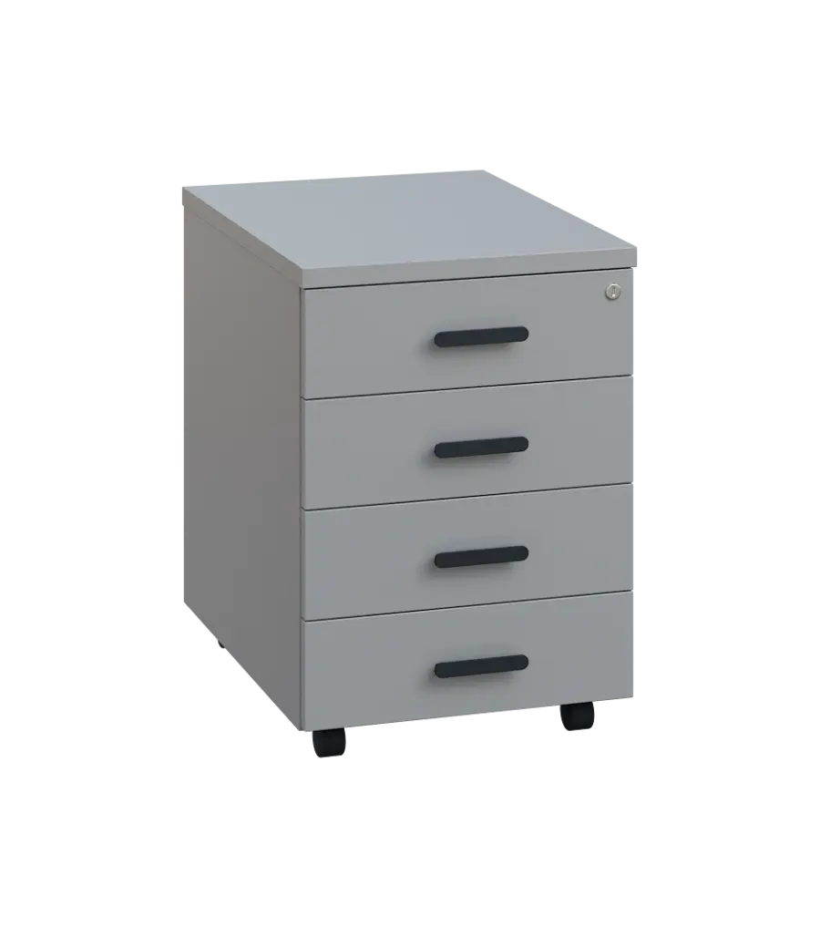 LKZ 2 - 01 kontejner pojízdný, 4-zásuvkový, deska 25 mm, se zámkem na 1. zásuvce, šedá